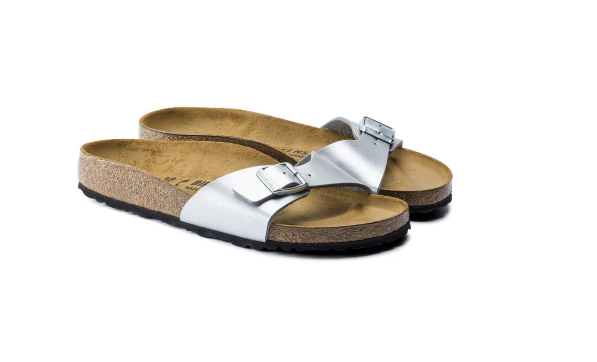 Birkenstock Madrid Birko-Flor Silver Sandals- Silver, Narrow