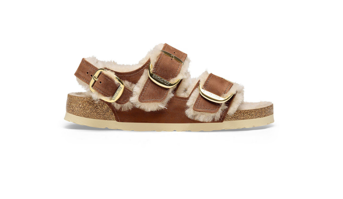 Birkenstock Milano Big Buckle Shearling Cognac Narrow