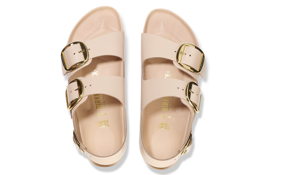 Birkenstock Milano Big Buckle Natural Leather Patent  Beige Narrow