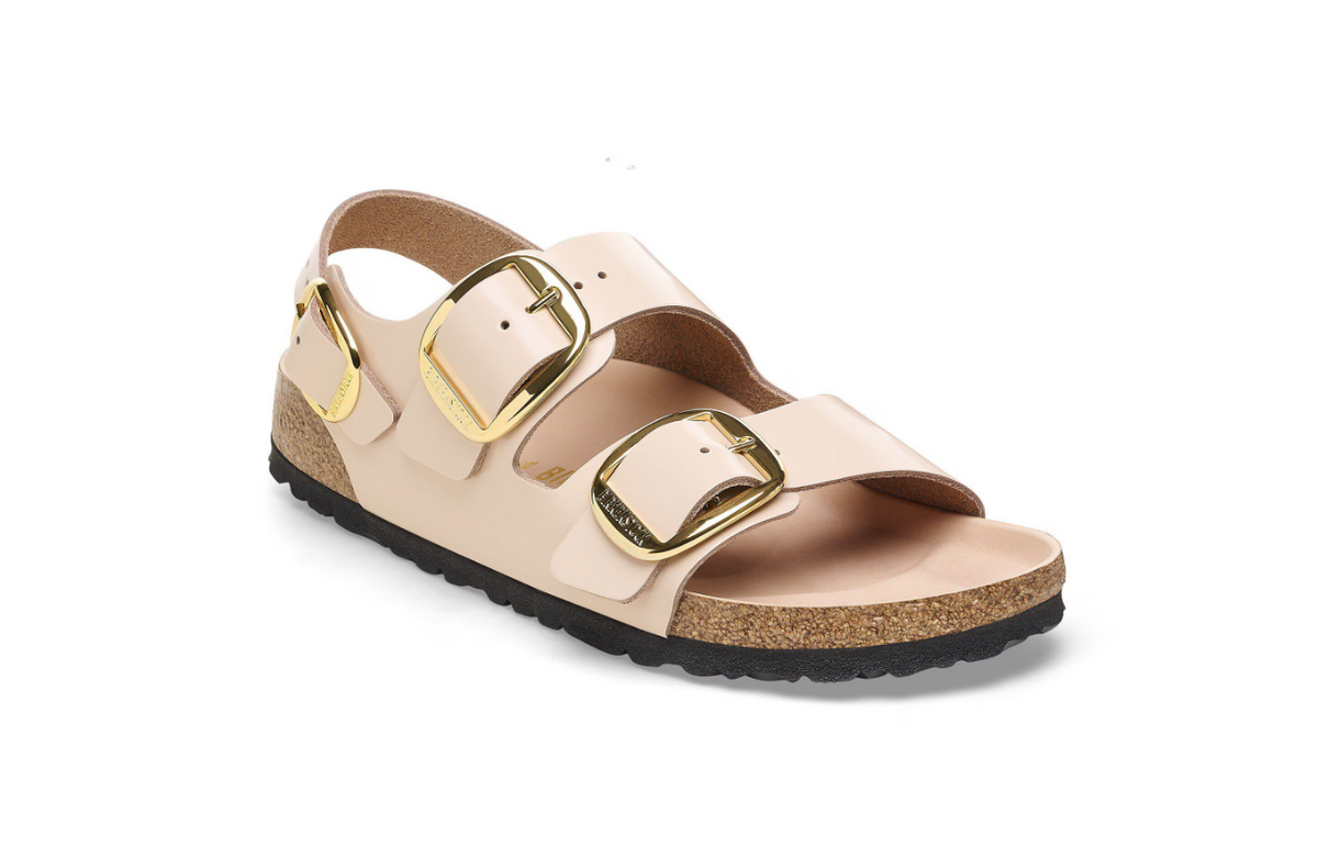 Birkenstock Milano Big Buckle Natural Leather Patent  Beige Narrow
