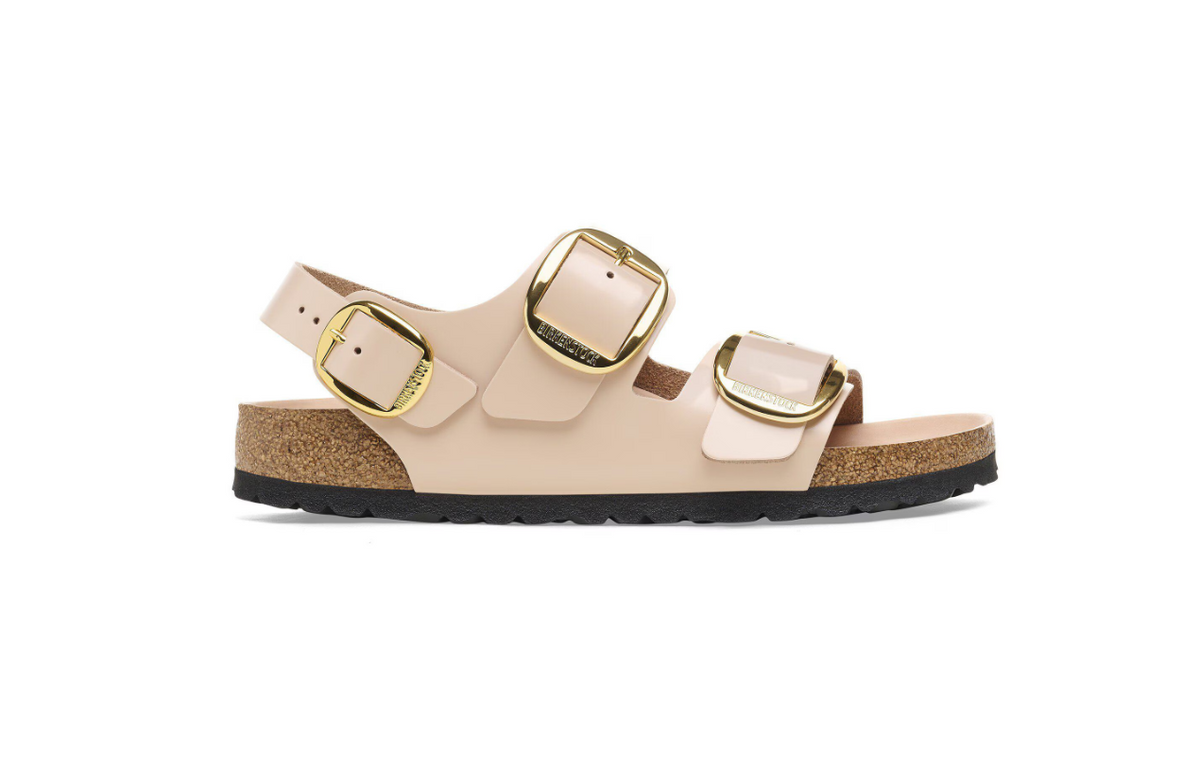 Birkenstock Milano Big Buckle Natural Leather Patent  Beige Narrow