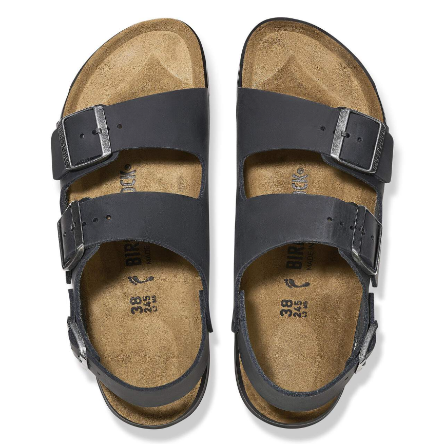 Birkenstock Milano Crosstown Oiled Leather Sandals Black Regular