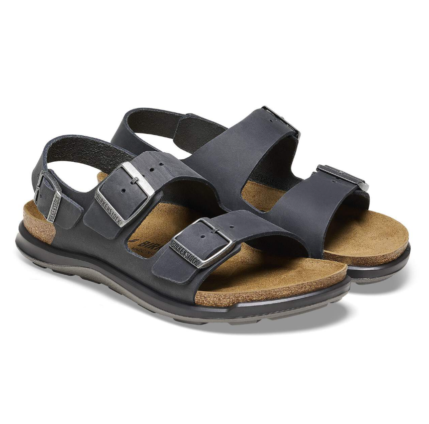 Birkenstock Milano Crosstown Oiled Leather Sandals Black Regular