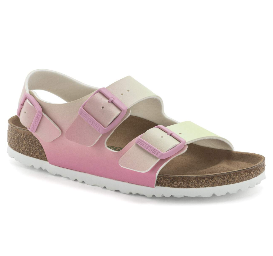 Birkenstock Milano Vegan Birko-Flor Candy Pink/Faded Lime  Narrow