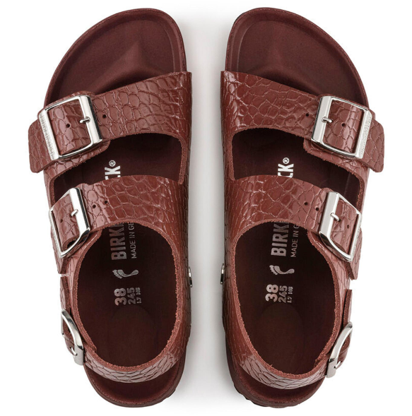 Birkenstock Milano Reptile Emboss EXQ Leather Sandals Chocolate  Narrow