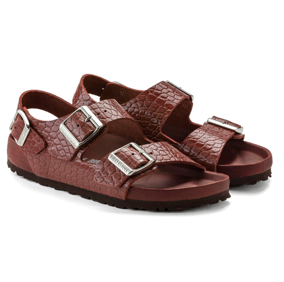 Birkenstock Milano Reptile Emboss EXQ Leather Sandals Chocolate  Narrow