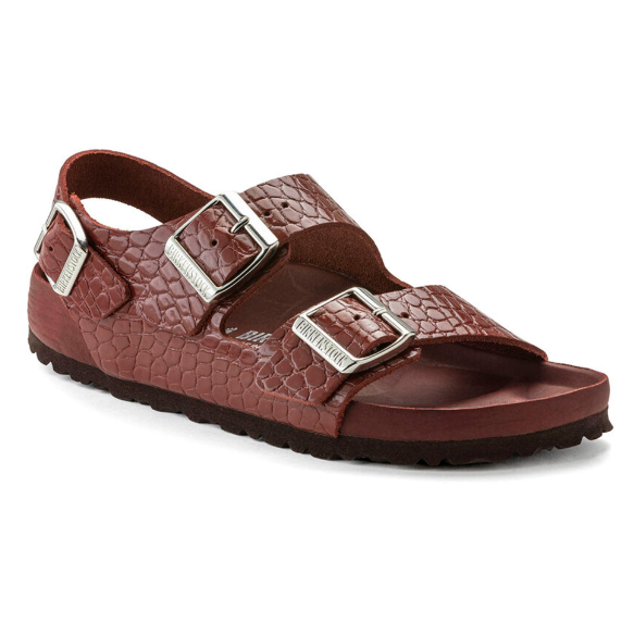 Birkenstock Milano Reptile Emboss EXQ Leather Sandals Chocolate  Narrow