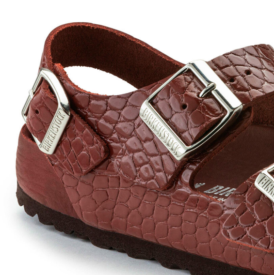 Birkenstock Milano Reptile Emboss EXQ Leather Sandals Chocolate  Narrow