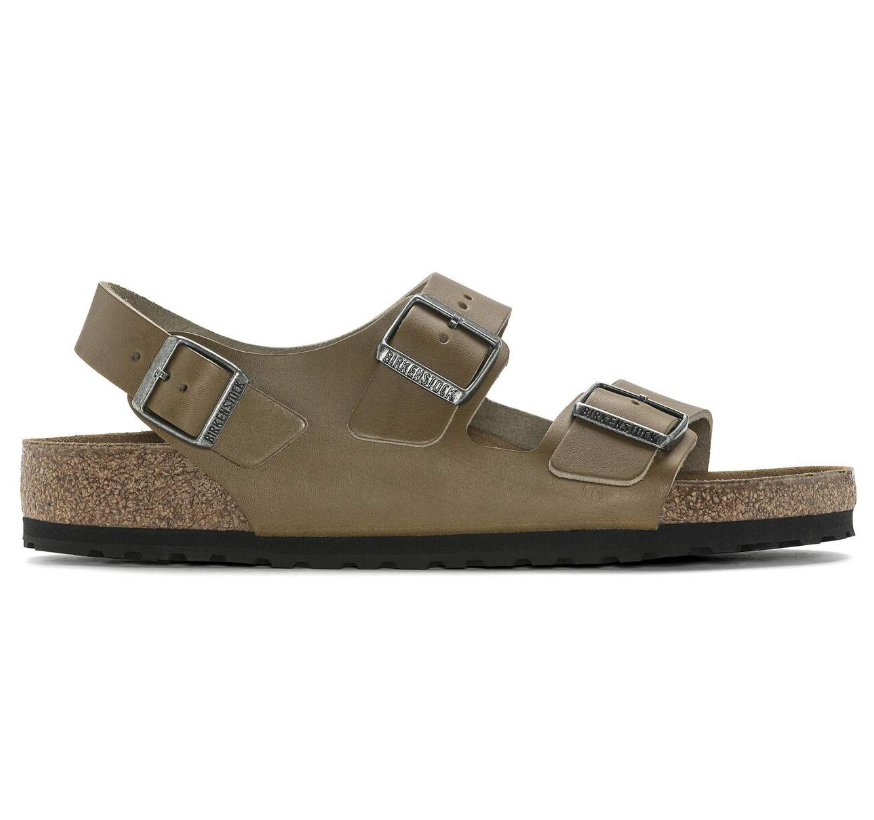 Birkenstock Milano Natural Leather Vintage Wood Faded Khaki  Regular