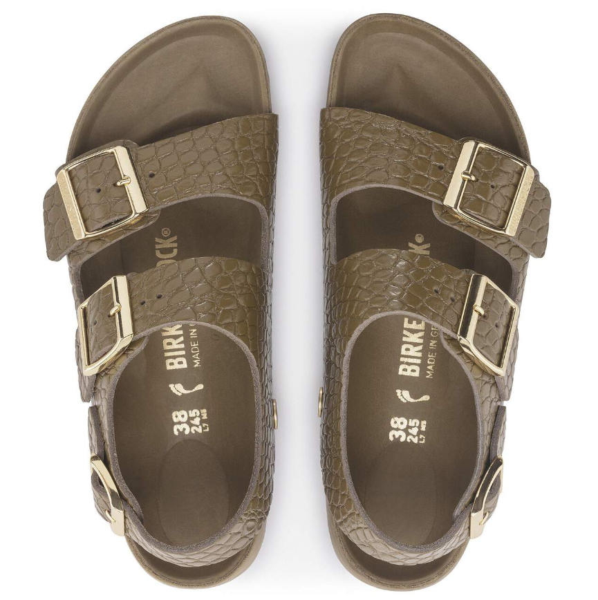 Birkenstock Milano Embossed Leather Sandals Mud Green  Narrow
