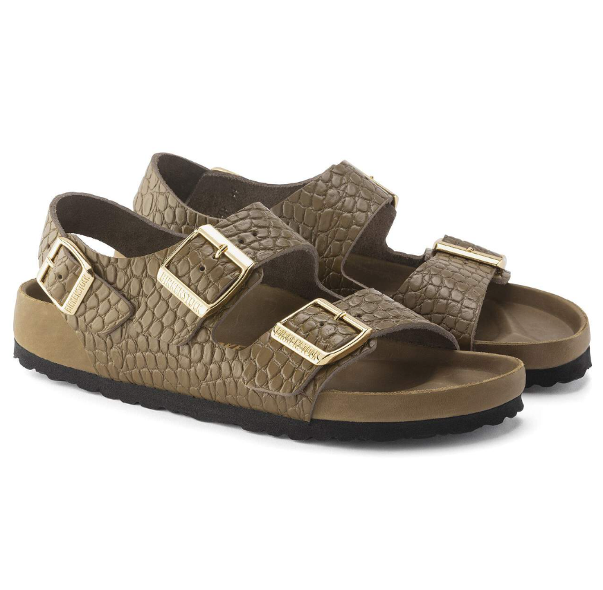Birkenstock Milano Embossed Leather Sandals Mud Green  Narrow