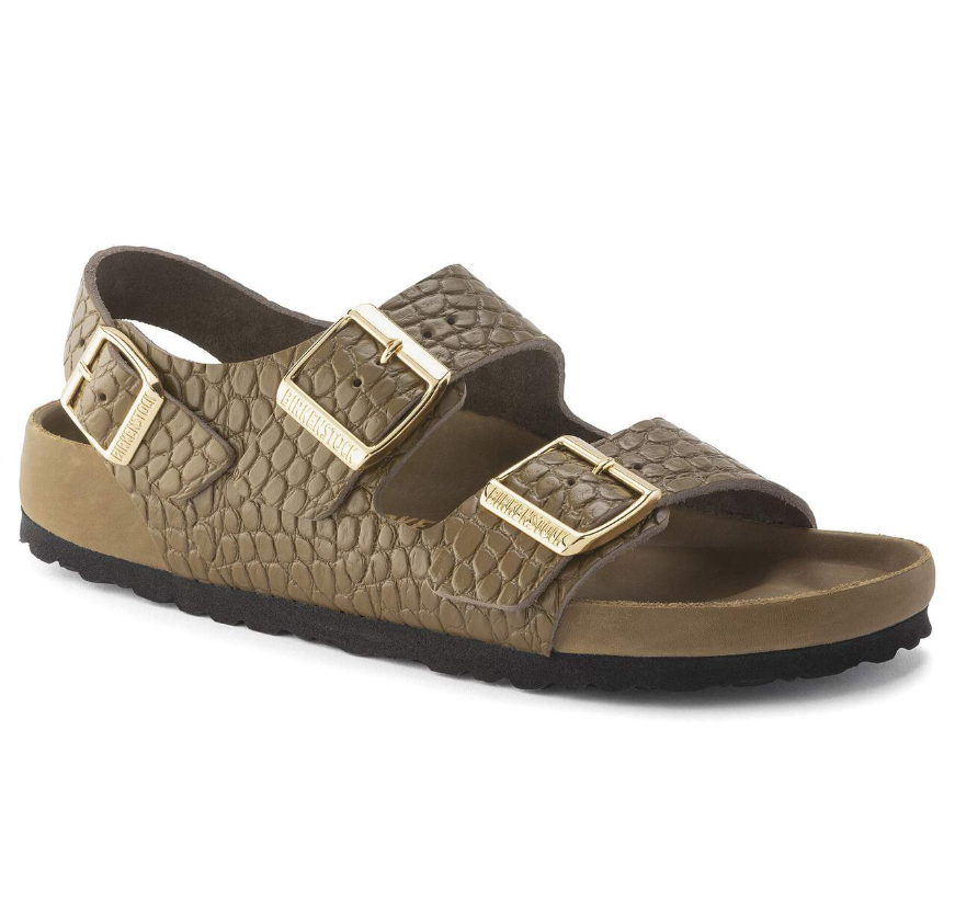 Birkenstock Milano Embossed Leather Sandals Mud Green  Narrow