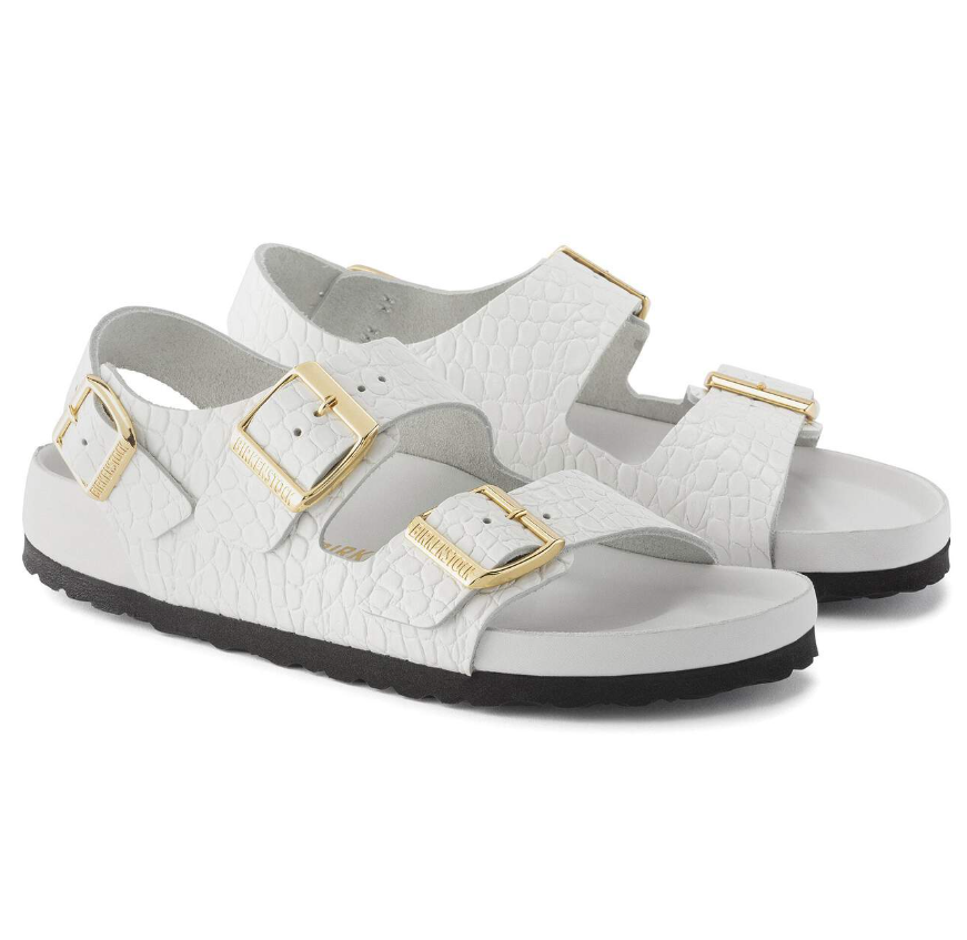 Birkenstock Milano Embossed Leather Sandals Emboss White  Narrow