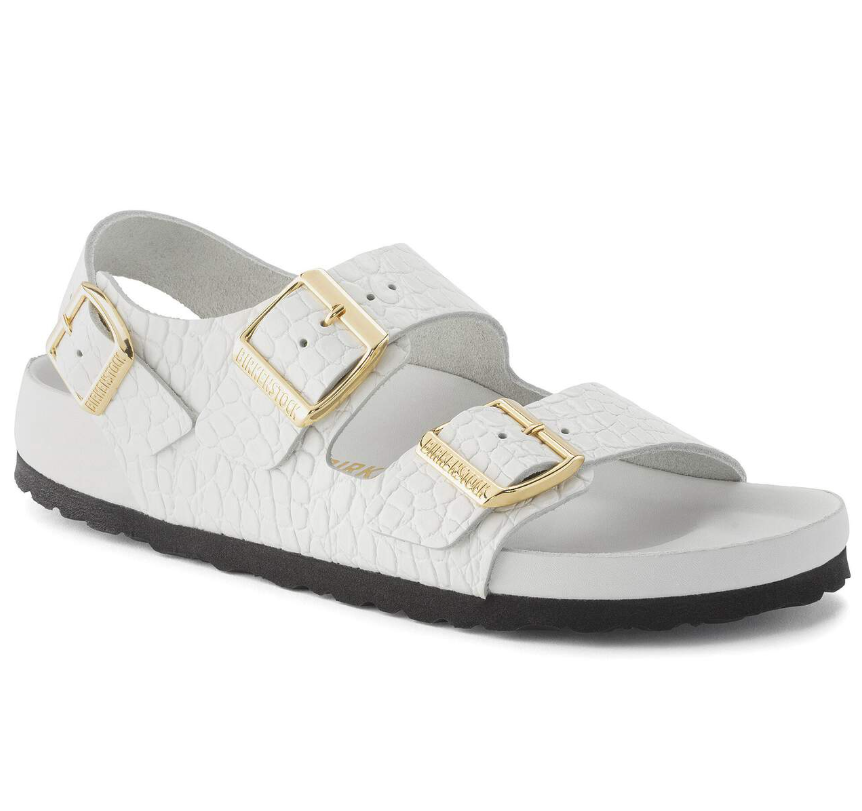 Birkenstock Milano Embossed Leather Sandals Emboss White  Narrow