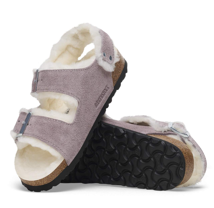 Birkenstock Milano Suede Shearling Faded Purple Sandals Narrow