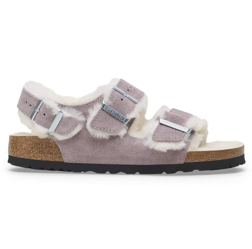 Birkenstock Milano Suede Shearling Faded Purple Sandals Narrow