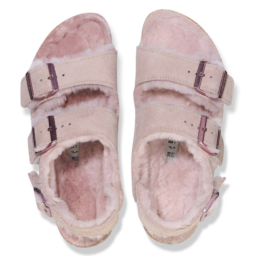 Birkenstock Milano Suede Shearling Light Rose Sandals Regular