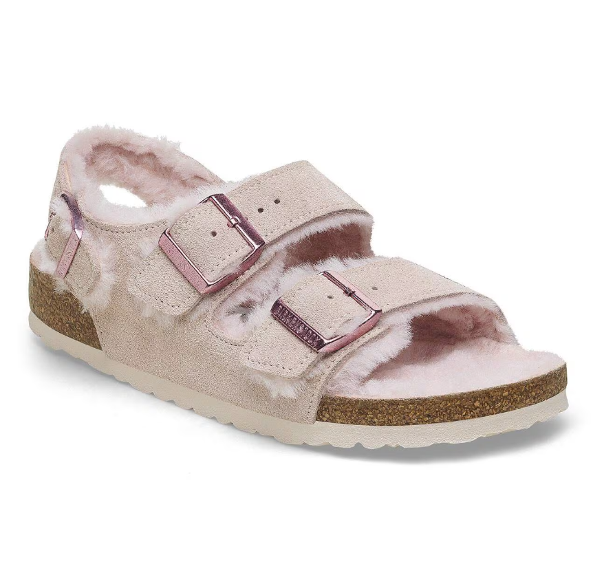 Birkenstock Milano Suede Shearling Light Rose Sandals Regular