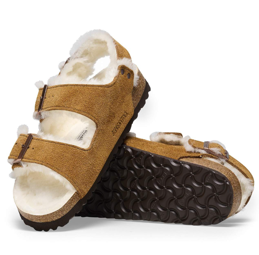 Birkenstock Milano Suede Shearling Sandals Mink Narrow