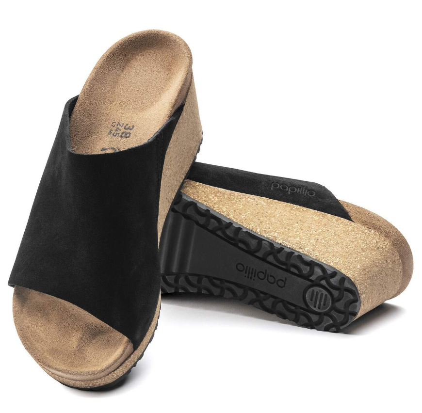 Birkenstock Papillio Namica Black Suede Leather Wedge Narrow