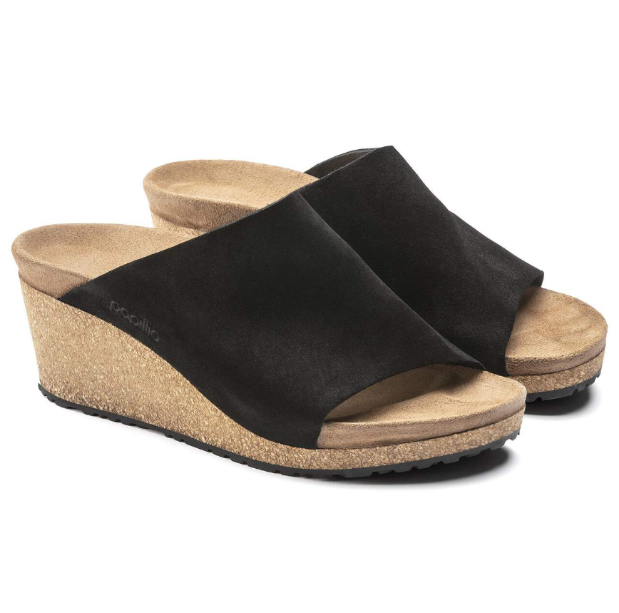 Birkenstock Papillio Namica Black Suede Leather Wedge Narrow
