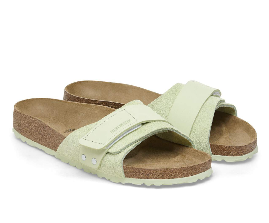 Birkenstock Oita Suede Leather Sandals Faded - Lime, Narrow
