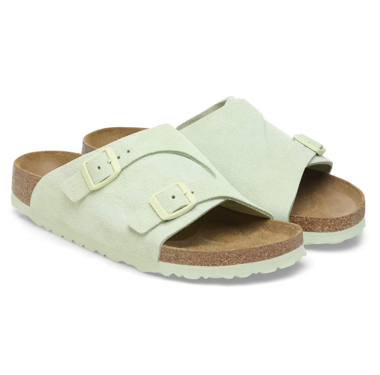 Birkenstock Zürich Suede Leather Faded Lime Narrow
