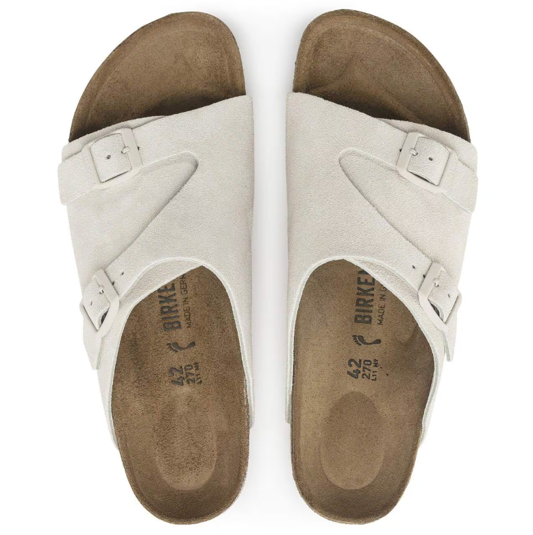 Birkenstock Zürich Suede Leather Antique White Sandals  Narrow