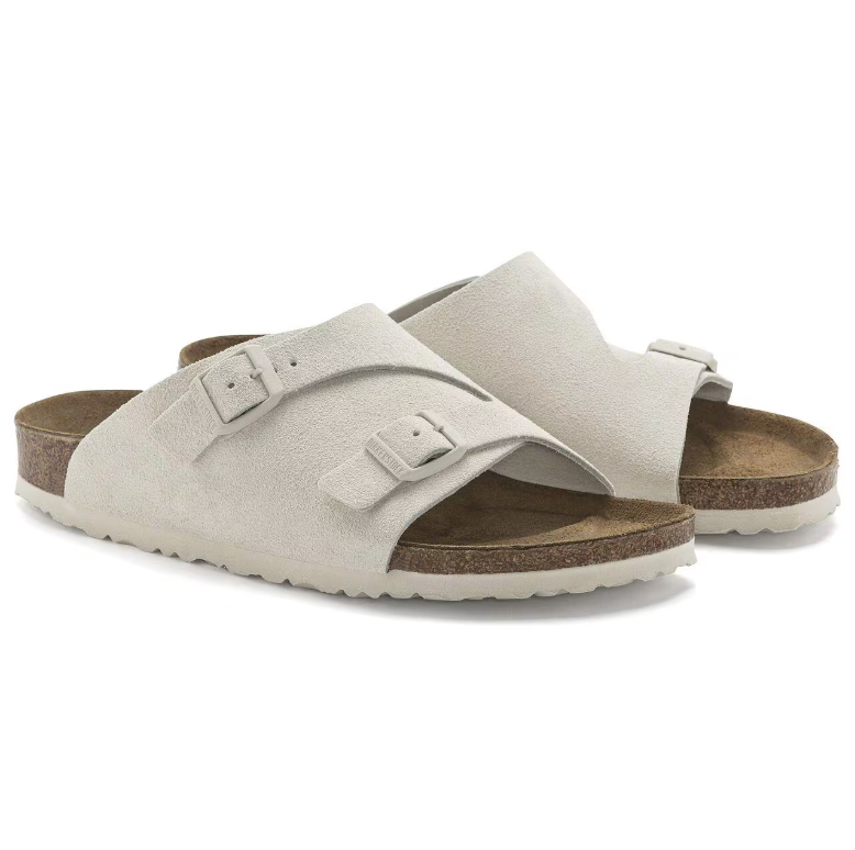 Birkenstock Zürich Suede Leather Antique White Sandals  Narrow