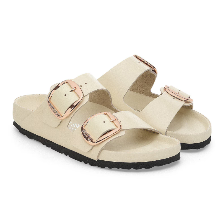Birkenstock Arizona Big Buckle Patent Leather  Sandals - High Shine Ecru - Narrow