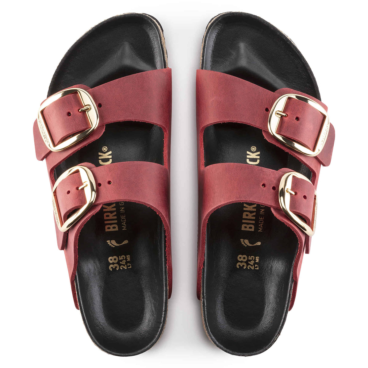 Birkenstock Arizona Big Buckle Oiled Leather Sandals - Fire Red - Narrow