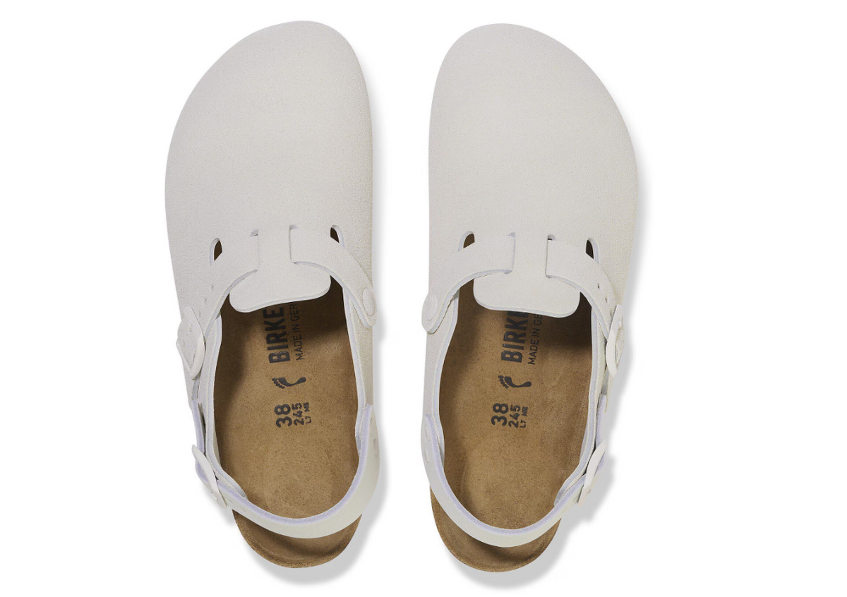 Birkenstock Tokio Suede Leather Clog Antique White  Regular