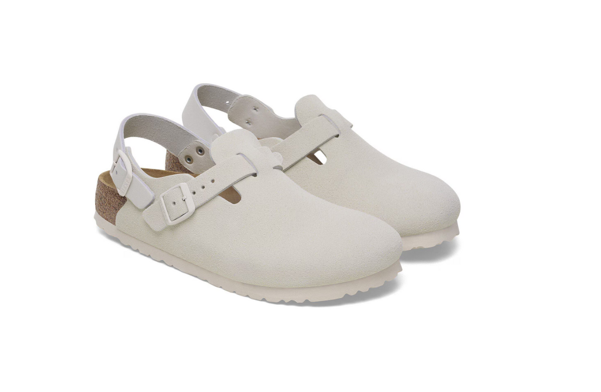 Birkenstock Tokio Suede Leather Clog Antique White  Regular