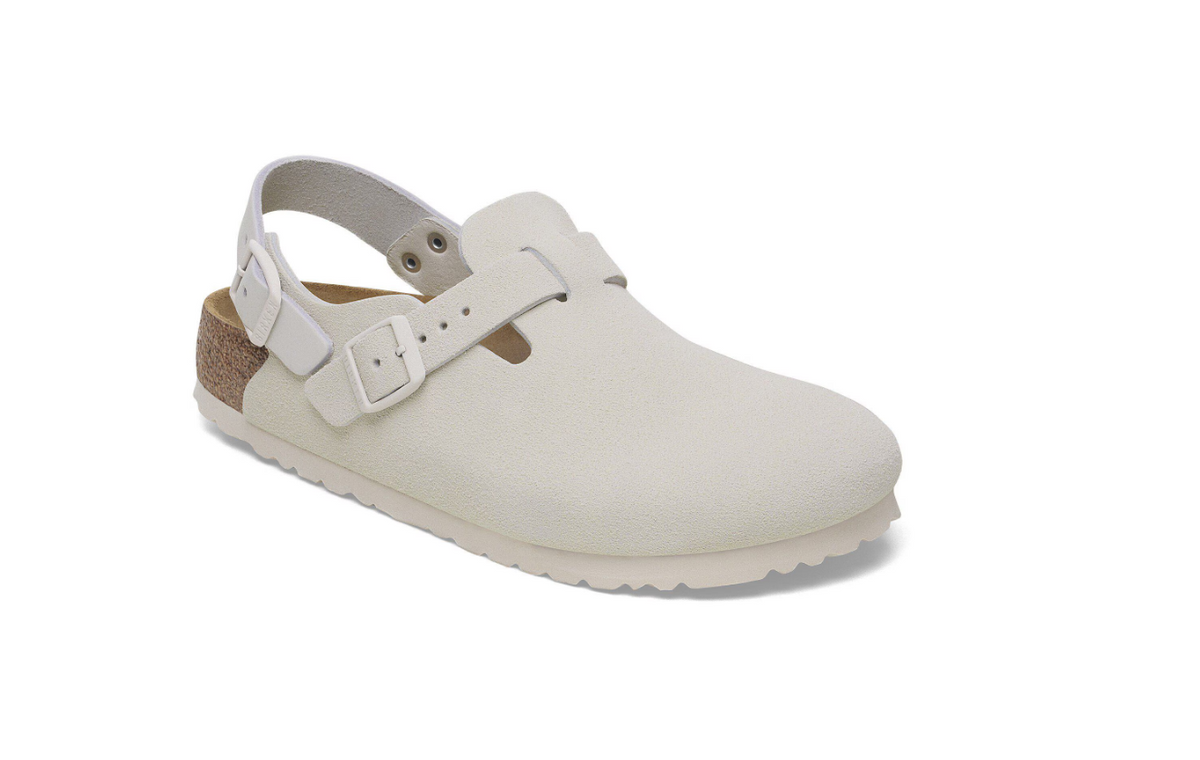 Birkenstock Tokio Suede Leather Clog Antique White  Regular
