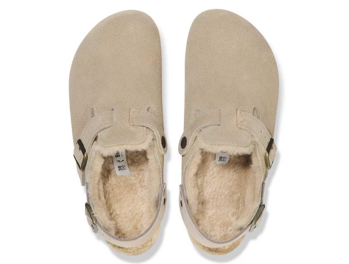 Birkenstock Tokio Shearling Suede Leather Taupe  Narrow
