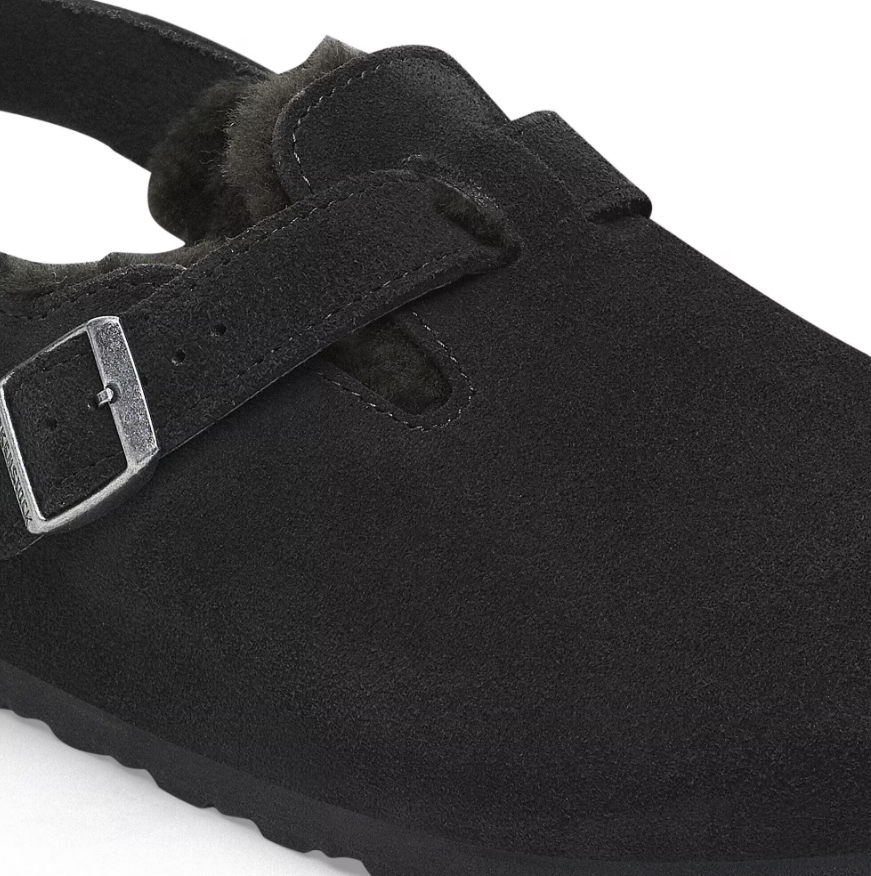 Birkenstock Tokio Shearling Suede Leather - Black, Narrow
