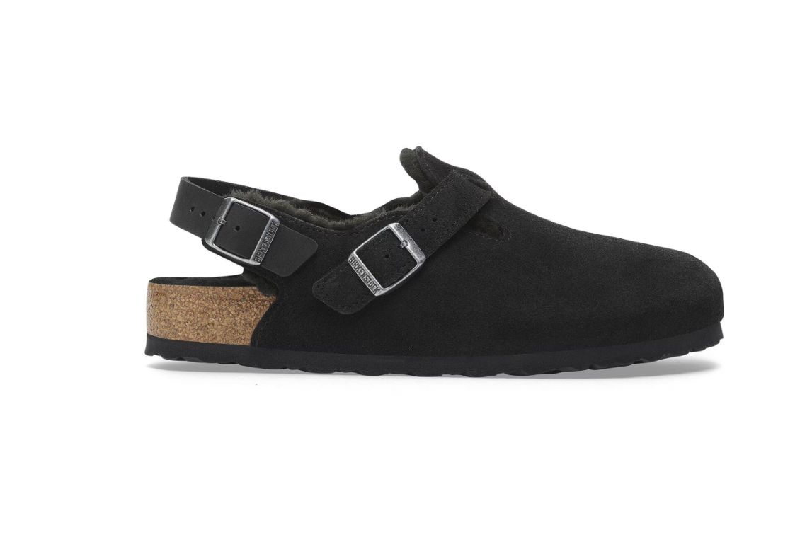 Birkenstock Tokio Shearling Suede Leather - Black, Narrow