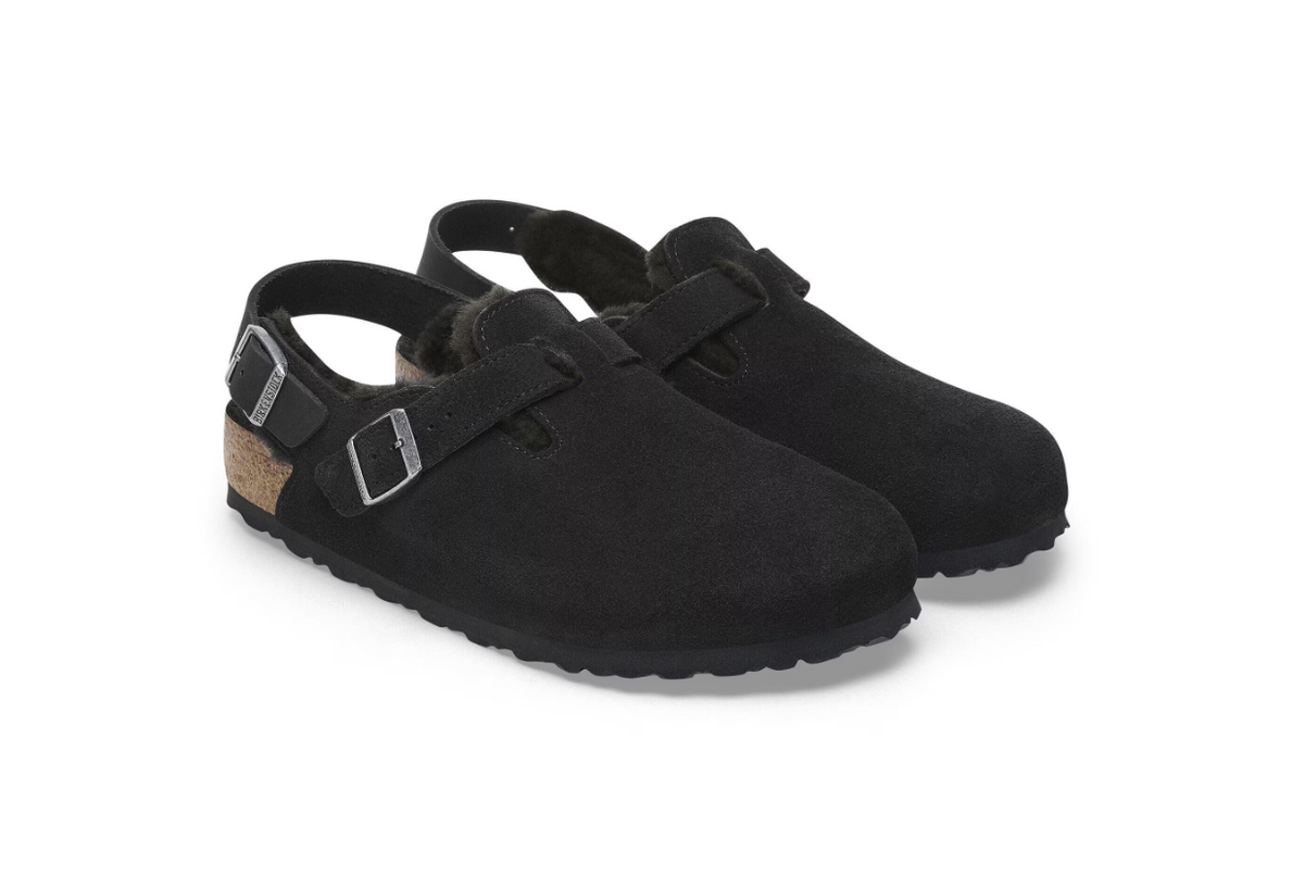 Birkenstock Tokio Shearling Suede Leather Black  Regular