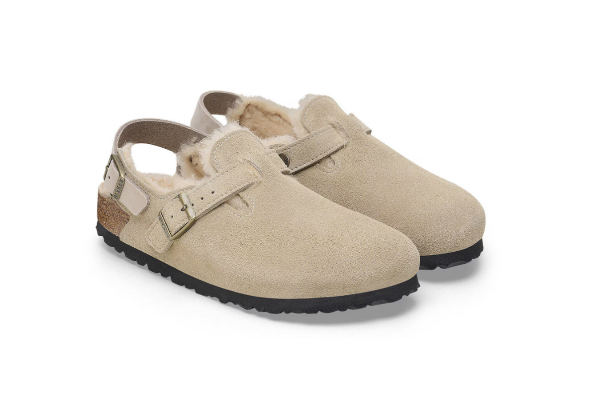 Birkenstock Tokio Shearling Suede Leather Taupe Regular