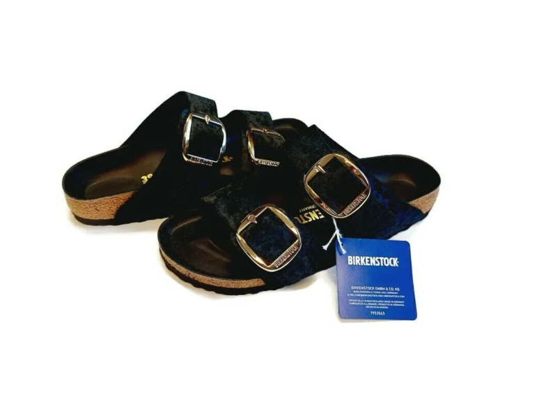 Birkenstock Arizona Big Buckle Piping Rivet Logo Velvet Sandals - Black - Narrow