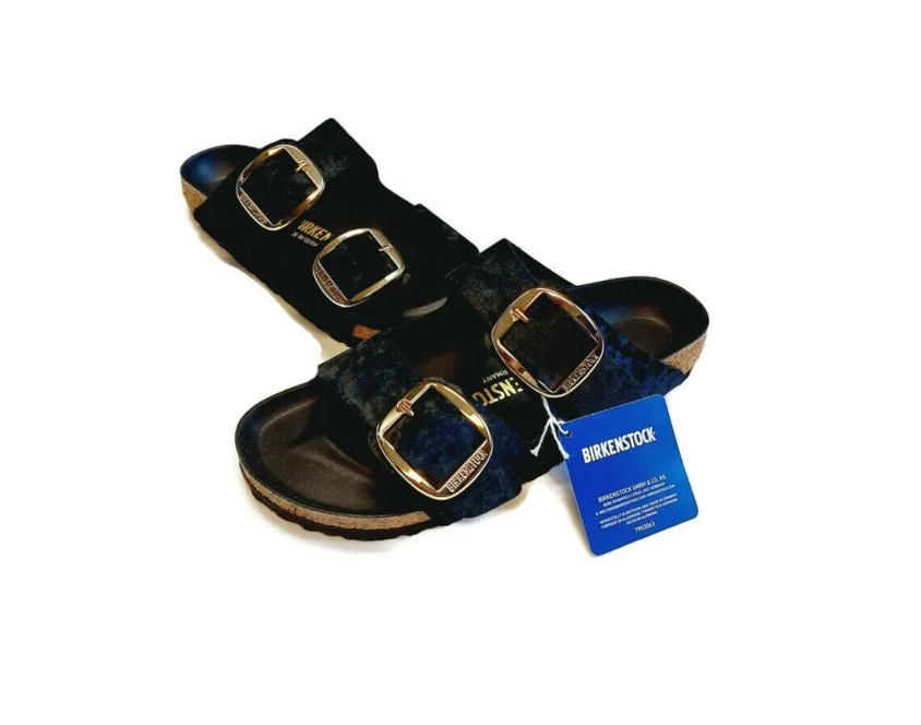 Birkenstock Arizona Big Buckle Piping Rivet Logo Velvet Sandals - Black - Narrow