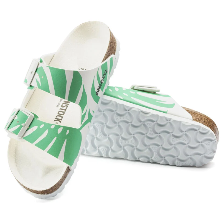 Birkenstock Arizona Monstera Birko-Flor Sandals - White Bold Jade - Narrow