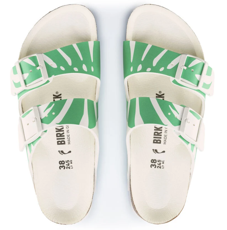 Birkenstock Arizona Monstera Birko-Flor Sandals - White Bold Jade - Narrow