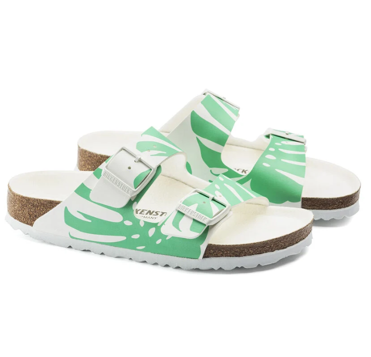 Birkenstock Arizona Monstera Birko-Flor Sandals - White Bold Jade - Narrow