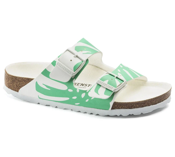 Birkenstock Arizona Monstera Birko-Flor Sandals - White Bold Jade - Narrow
