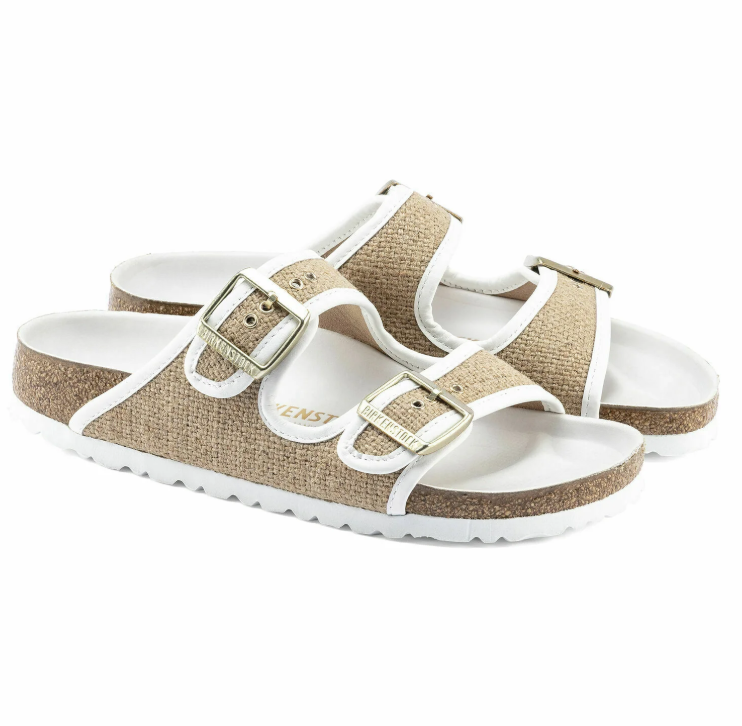 Birkenstock Arizona Textile Natural Jute Sandals - White - Narrow