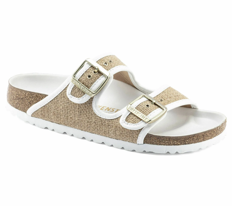 Birkenstock Arizona Textile Natural Jute Sandals - White - Narrow