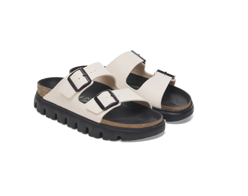 Birkenstock Arizona Chunky Birko-Flor Sandals - Eggshell/Black - Narrow
