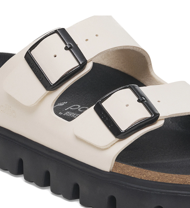 Birkenstock Arizona Chunky Birko-Flor Sandals - Eggshell/Black - Narrow