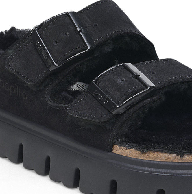 Birkenstock Arizona PAP Chunky Shearling Sandals - Black - Narrow